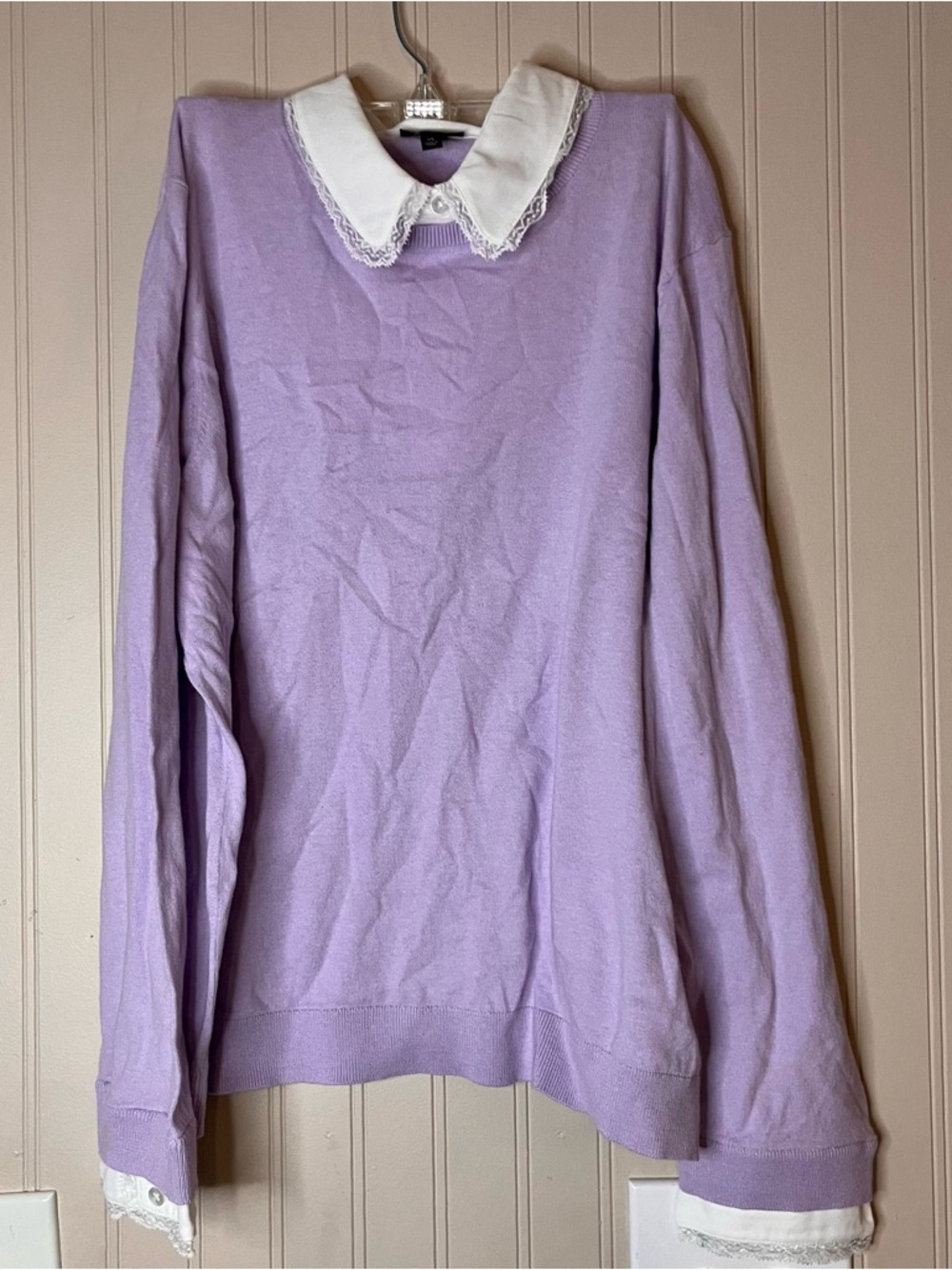 Talbots Sweater Women’s XL  Purple/White Peter Pan Collar Cotton/ Silk Trim